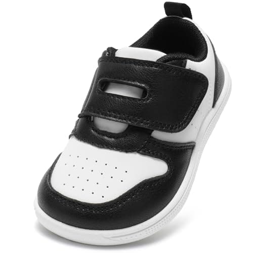 STQ KIDS Toddler Wide Toe Box Barefoot Shoes Boys Sneakers Zero Drop Baby Tennis Running Shoes Lightweight Non-Slip First Walking Shoe Outdoor Activities School Black White Infant Size 3 - Image 1