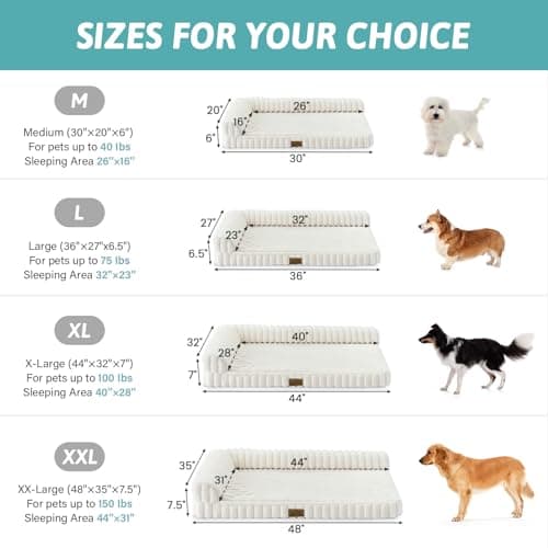 COZY KISS Large Dog Bed, Faux Rabbit Fur Orthopedic Foam Dog Bed with Sides, Removable Washable Cover & Waterproof Lining, Comfortable Pet Couch for Large Dogs, Cream (44" L x 32" W x 7" Th) - Thumbnail 3