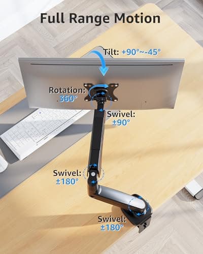 MOUNTUP Single Monitor Desk Mount Holds Screen up to 32 inch, Height Adjustable Monitor Arm, Computer Monitors Stand with Clamp/Grommet Mounting Base, VESA Mounts Fit 4.4-17.6lbs Computer, Black - Thumbnail 5