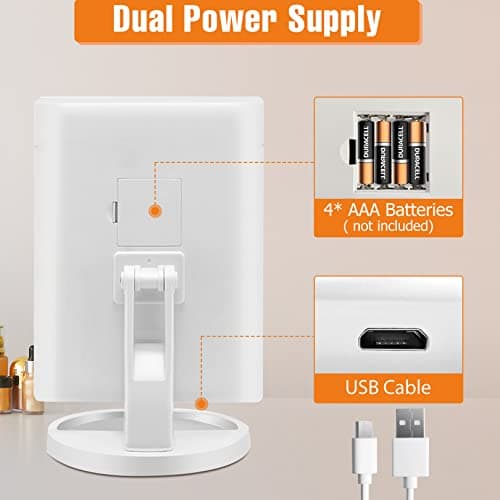 FASCINATE Trifold Vanity Mirror with Lights, Lighted Makeup Mirror 2X/3X Magnification, 21 LED Touch Dimming, Dual Power 180° Rotation Lit Beauty Table Mirror, Make up Mirror with Lighting - Thumbnail 5