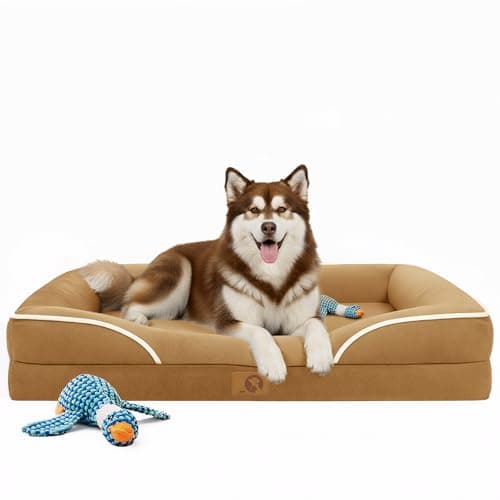 Homemate Dog Bed for Extra Large Dog: 48x35 inch Orthopedic Large Dogs Bed XXL Outdoor Pet Cat Bed Sofa Supplies with Toy Dogs Crate Pad Couch with Removable Washable Cover & Non-Slip Botton Brown