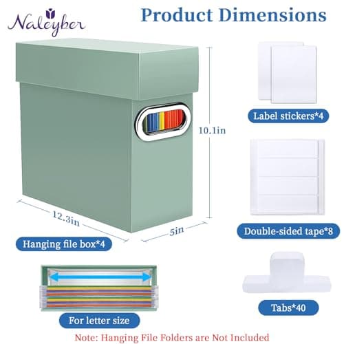 Naleyber File Organizer Box with Lid & Handle, Heavy Duty Hanging File Folder Storage Boxes for Letter Size, Portable Filing Organizer for Office, Home, Classroom, Sage 4 Pack - Thumbnail 2