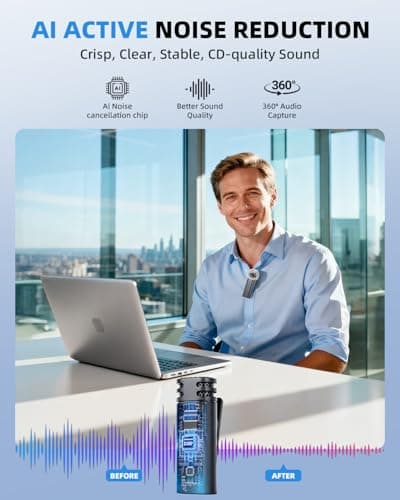 3-in-1 Mini Microphones: Wireless Lavalier Microphone with AI Noise Reduction for iPhone 15/14/13/12, Android, Cameras 12H Battery, Plug and Play Wireless Microphones for Vlog/YouTube/TikTok/Live - Thumbnail 2