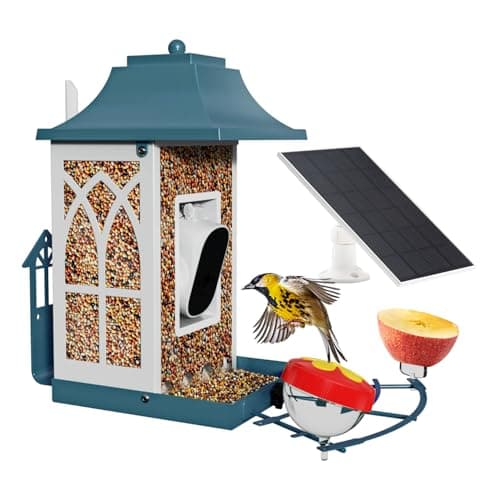 Smart Bird Feeder with Camera & Solar Panel，4.6LB Large Capacity Metal Smart Bird Feeders, Video Watching AI 1080P Wireless Camera with Auto Capture Videos & Motion Detection Camera Light Blue
