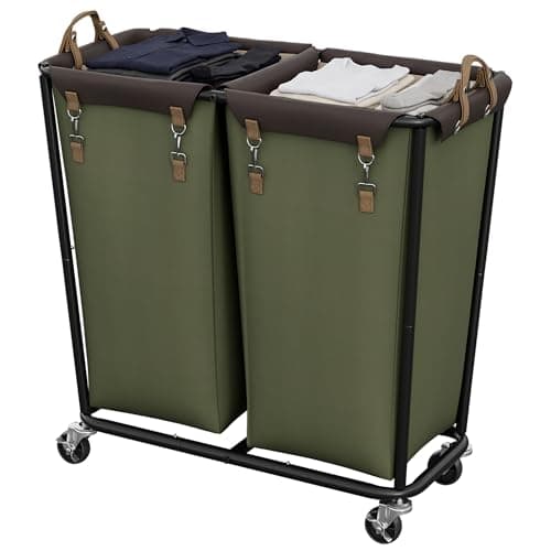 StorageWorks 390L Extra Large Laundry Hamper with Wheels, 2 Sections Laundry Basket with Wheels, Clothes Sorter Cart with Divider for Hotel, Home, Green, 1-Pack - Image 1