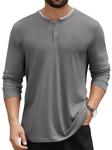 Hardaddy Men's Long Sleeve Henley Shirts Casual Color Block Henley Button T-Shirt Tops Deep Gray XXL