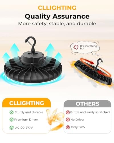 UFO LED High Bay Light 200W 6Pack, Upgrade 32,000LM(160lm/w), ETL Listed High Bay LED Shop Light for Warehouse Workshop Garage Gym Flicker-Free, 0-10V Dimmable Plug and Play with Power Cord - Thumbnail 3