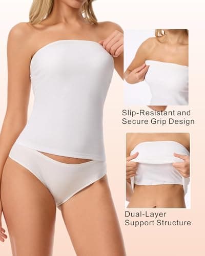 RanZZRan Womens Ribbed Shapewear Tube Tops 2 Pack Strapless Bandeau Basic Tops Backless Sleeveless Double Lined Y2K Tank - Thumbnail 2