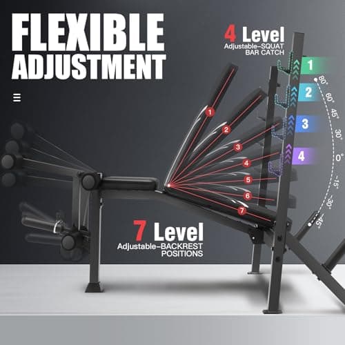 ANCHEER 900LBS Weight Bench Set with Squat Rack, Adjustable Bench Press Set with Leg Extension and Leg Curl, Flat Incline Decline Workout Bench for Home Gym Full Body Strength Training - Thumbnail 2