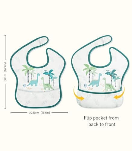 CIVARUA KIDS 3-Pack Waterproof Baby Bibs for Eating - Mess Proof Lightweight Toddler Feeding Bibs with Large Food Catcher, Food-Grade Baby Eating Essentials, Easy to Put On & Clean(Blue Dinosaur) - Thumbnail 5
