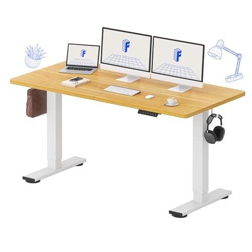 FLEXISPOT 63x24 Inch Electric Height Adjustable Standing Desk for Home & Office, Splice Board Desk for Computer Workstation, Study, or Creative Setup, Maple - Image 1