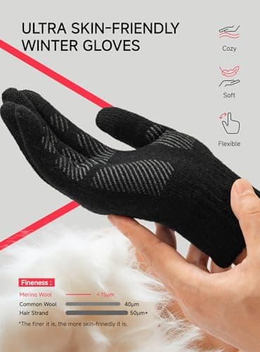 TRENDOUX Winter Wool Gloves for Men: Mens Cold Weather Warm Touch Screen Merino Wool Knit Gloves, Non-slip Thermal Fleece Glove for Outdoor Driving Running Hiking Adult Gift Large Size BLACK - Thumbnail 3