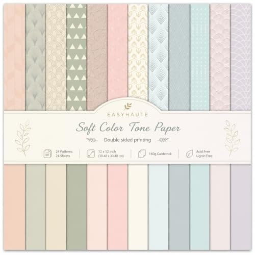 Scrapbook Paper 12x12, 24 Sheets Double-Sided Decorative Patterned, Acid-Free & Lignin-Free Scrap Book Paper for Scrapbooking, Junk Journal, Photo Album, DIY (Geometric)