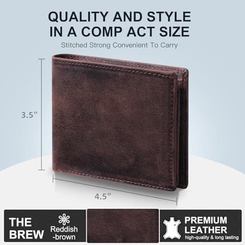 GSOIAX Top Genuine Grain Leather Premium Crazy Horse Wallet for Men-Handcrafted Vintage RFID Blocking Bifold 11 Card Slots 2 ID Windows & 2 Cash Pockets wallet Gift for Him(Red-brown) - Thumbnail 6