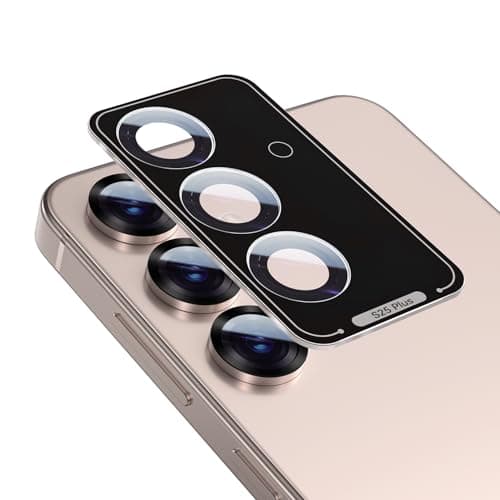 HelloDeere for Samsung Galaxy S25 Plus Camera Lens Protector, Easy Installation, Perfect Fit, 9H Shatterproof Tempered Glass with Aluminum Metal Circle Camera Protector, Case Friendly, Pinkgold - Image 1