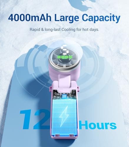 Diveblues Portable Handheld Turbo Fan, 5 Gear Wind, Battery Operated, Up to 12 Working Hours, 3 IN 1 Hand Fan with Air Turbo Tech Cooling Fan for Outdoor Activities, Travel, Working - Thumbnail 6