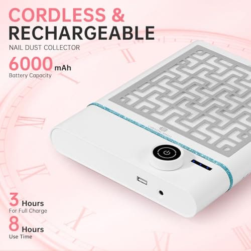 CHRISTINE SHELLY Nail Dust Collector, Bling Diamond Cordless Rechargeable 5000RPM Vacuum Nail Tech Fan Extractor, Professional Nail Duster Suction, Low Noise, Salon&Home - Thumbnail 3