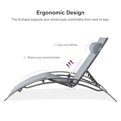 PURPLE LEAF Patio Oversized Chaise Lounge Chair Set with 2 Side Table Pool Adjustable Recliner Chairs for Outside Beach Outdoor Sunbathing Tanning Poolside Lounges - Thumbnail 5