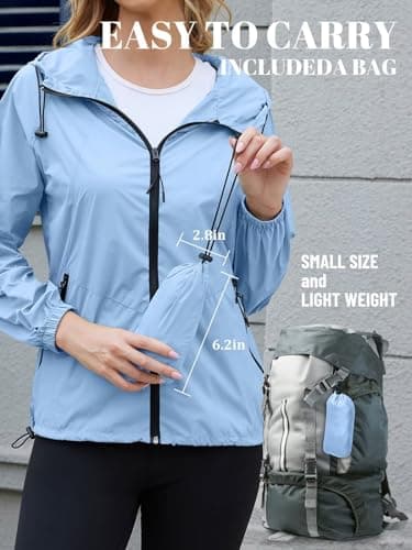 PITINAN Windbreaker Jacket Women Waterproof Jackets For Women Lightweight Packable Womens Rain Jacket With Hood For Golf Hiking Travel Summer Blue XL - Thumbnail 5