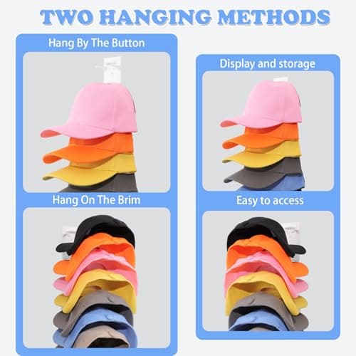 Hat Organizer for Baseball Caps, 2 Pack Hat Rack for Wall Hold up to 18 Hats Strong Adhesive Hat Hooks Stand Multilayer Hat Hanger Organizer Storage Holder Display for Door Closet Bedroom（White) - Thumbnail 4