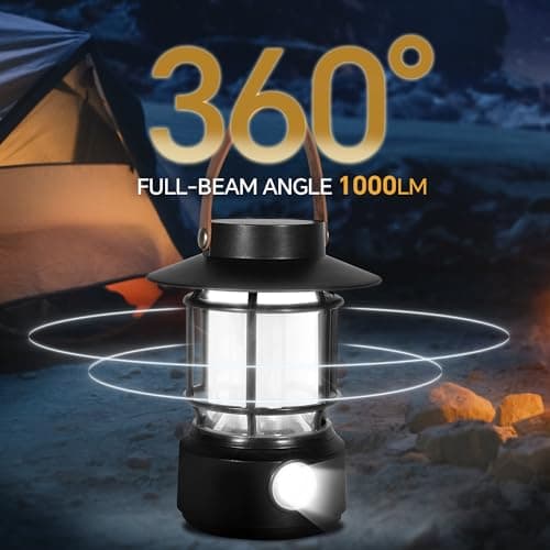 Led Camping Lantern 2 Pack, 1000LM, Solar Lantern Rechargeable Camping Lights with Side Flashlights for Emergencies, IPX5 Waterproof Portable led Lanterns for Power Outages,USB C Cable Included - Thumbnail 2