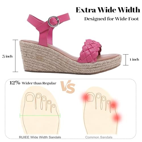 Ruiee Wide Width Wedges Sandals for Women, Summer Platform Espadrille Wedge Heels Wide Feet Braided Ankle Strap Womens Dressy Sandal.250903 Pink Size12 - Thumbnail 5