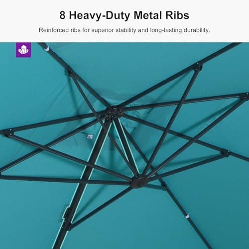 PURPLE LEAF 10' × 13' Patio Cantilever Umbrella Outdoor Rectangle Adjustable Offset Umbrellas with 360-degree Rotation and 8 Heavy Duty Metal Ribs for Garden Deck Pool Turquoise Blue - Thumbnail 2