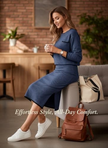 Dokotoo 2 Piece Sets for Women Sweater Dress Knit Travel Outfits 2 Pieces Set Womens Winter Dresses Women's Skirts Set Fashion Navy Blue Sweater Dreses for Women 2025 XX-Large - Thumbnail 6