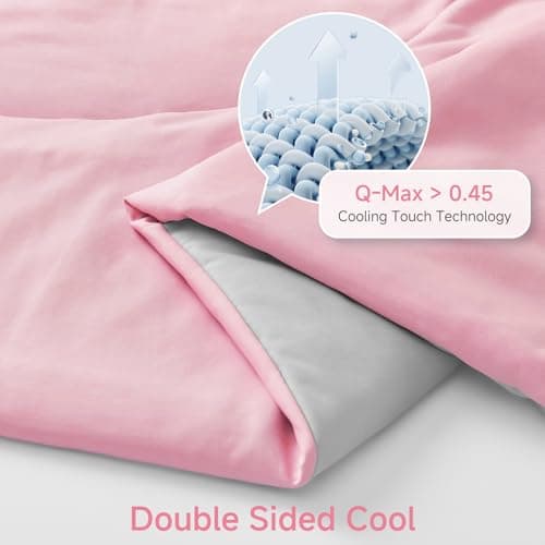 HOMFINE Cooling Comforter for Hot Sleepers - Both Sides Q-Max>0.45 Arc-Chill Cooling Fiber for All-Season, Breathable Soft Keep Cool Summer Blanket for Bed Couch Sofa, Pink, King - Thumbnail 3