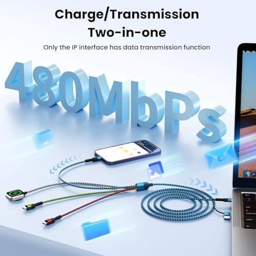 Travel Essentials,USB A/C 4 in 2 Multi Charging Cable for i Watch Charger/Type C Charger/IP Port,Travel Chargers for Multiple Devices, Portable Designed for iWatch &iPhone 17-8 (2, Blue&Black, 5FT) - Thumbnail 4