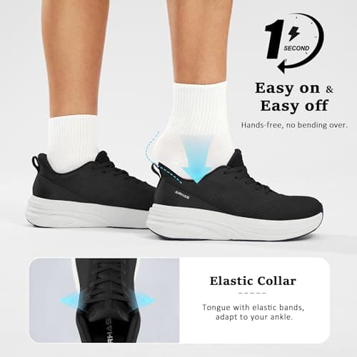 Womens Easy On Walking Shoes Lace Up Comfortable Tennis Shoes with Anatomic Toe Box for Women Breathable Running Sneakers (Black/White, 11.0) - Thumbnail 3