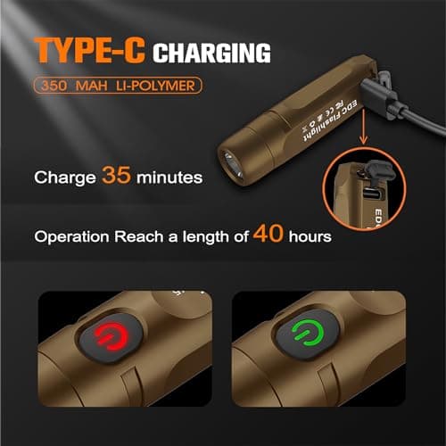 TUNENGE S15 Keychain Flashlight- Super Bright 650 High Lumens,UCB C Rechargeable EDC Pocket Flashlight,Mini Flashlight-Light with Magnetic Suitable for Hiking, Emergency (Brown) - Thumbnail 5