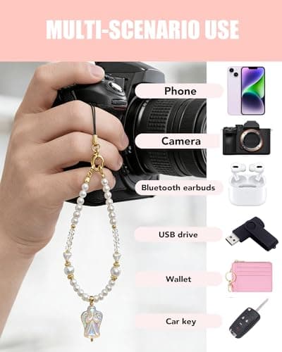 TIANTAIYUE Beaded Phone Charm Strap for Women, Aesthetic Crystal Glass & Pearl Wrist Lanyards, Universal Anti-Lost Detachable Cell Phone Chain for Smartphone Case, Camera, Keys, Gift for Her - Thumbnail 5