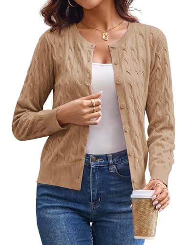 Womens Cable Knit Cardigan Sweaters, Lightweight Cardigans for Women Trendy, Spring Outfits for Women 2026 Shrugs M - Image 1