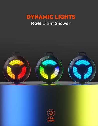 bondidea Waterproof Bluetooth Shower Speaker with Suction Cup, IPX7 Bathroom Speaker, 15W Loud Stereo Sound, Deep Bass, TWS Pairing, RGB Lights, Portable Speaker Gift for Men & Women - Thumbnail 6