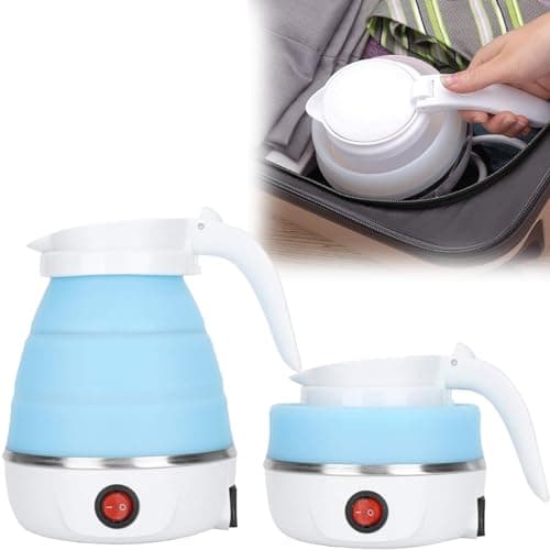 Foldable Electric Kettle, Upgraded Food Grade Silicone,600W 600ML Flash Heat Small Portable Travel Electric Kettle,110V US Plug (Azure)