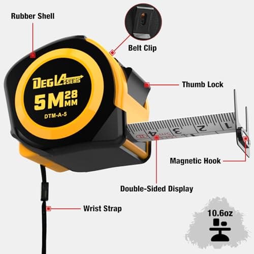 DEGLASERS Magnetic Tape Measure 16FT, Retractable Measuring Tape, Easy to Read Double Sided Measuring Tape, Magnetic Hook and Shock Absorbing Carrying Case for Construction, Carpenter - Thumbnail 2