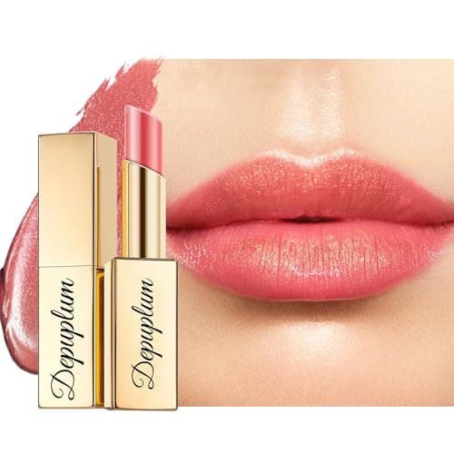 Depuplum Nude Pink Red Shimmer Lipstick for Women Moisture Tinted Lip Balm Nourish Nude Lip Gloss Glitter Lip Stick (ZG120 Peace -Rose Nude)