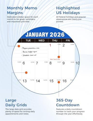 2026 Wall Calendar - 24" x 34" Dry Erase Calendar 12 Month Annual Full Yearly Wall Planner 2-Sided Horizontal/Vertical, Reversible (Starry Sky) - Thumbnail 5