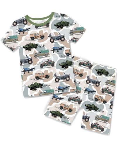 babee Reshinee Bamboo Viscose Toddler Truck Pajamas Boys Girls Kids Baby Cool Short Summer Pjs Set 2-3T Two Piece - Image 1