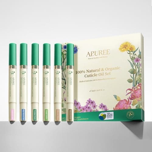 APUREE Organic Cuticle Oil Set: 100% Bio-Based(6pcs)|Nail Strengthener Growth Oil|Moisturizes Extra Dry Cuticles for Brittle Peeling Breaking Thin Nails|USDA Verified|Manicure Prep|Vegan