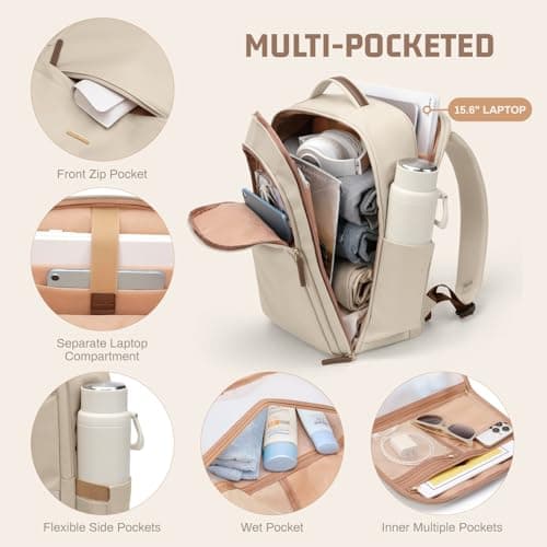 GOLF QUALITY 22L Travel Backpack for Women & Men,Carry On Bag for Airplanes Personal Item Laptop Backpack,17.3 Inch,Apricot - Thumbnail 2