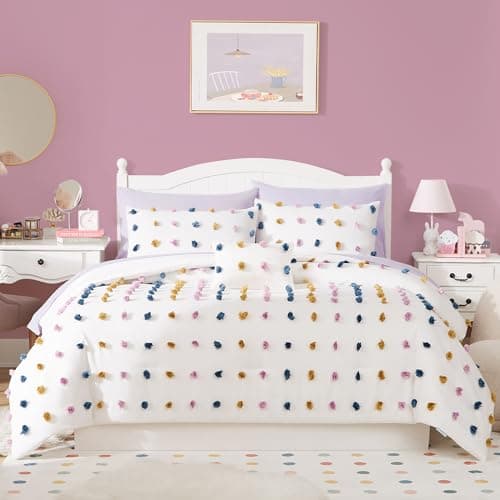 Geniospin Colored Pom Queen Comforter Set, 8 Pieces Ball Pom Comforter Sets, Bed in a Bag Queen, All Season Down Alternative Bedding Set, Lightweight, Warm and Breathable - Image 1