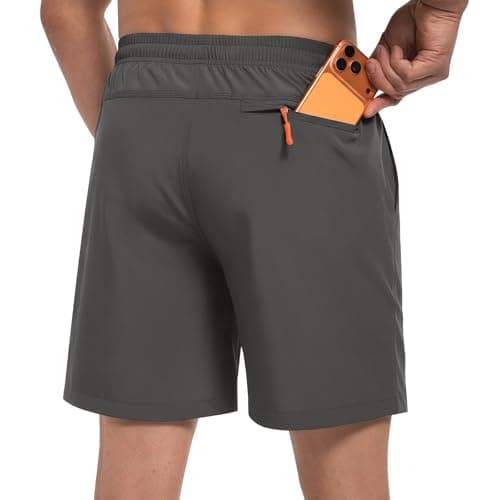 Men's 7" Athletic Gym Shorts with Zipper Pockets, Quick Dry, Iron-gray - Thumbnail 2