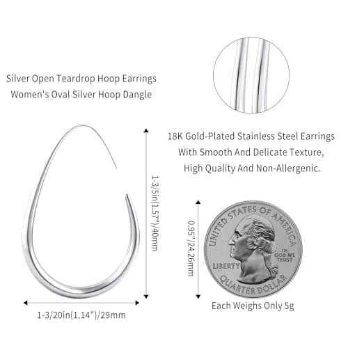 YBNGSMK Silver Earrings for Women - Hypoallergenic Earrings for Women - Lightweight Hoop Jewelry 1 Pair - Thumbnail 2