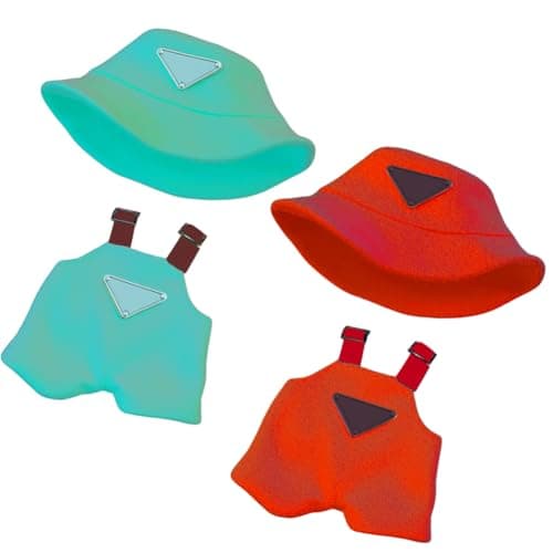 2 Pack Lake Green and Red Doll Hat add Overalls Outfit,Lovely Clothes for 6.7 Inches Doll,Suitable for 15 - 17cm Dolls Dress-Up Accessories - Image 1