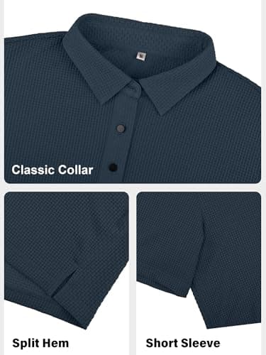 JEMLDL Men's Jacquard Polo Shirts Moisture Wicking Super Stretch Casual Jacquard Collared Short Sleeve Golf Polo Shirts for Men Navy Blue XL - Thumbnail 5