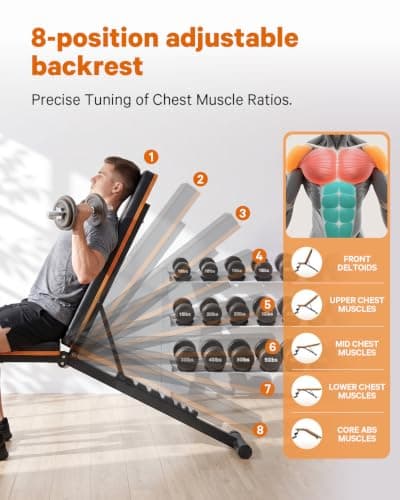 WECENI Adjustable Weight Bench,Adjustable weight bench, Multi-Functional Foldable workout Bench Press with 660 LBS Capacity, Strength Training Equipment gym for Home, Full heavy duty fitness bench gym at home. - Thumbnail 3
