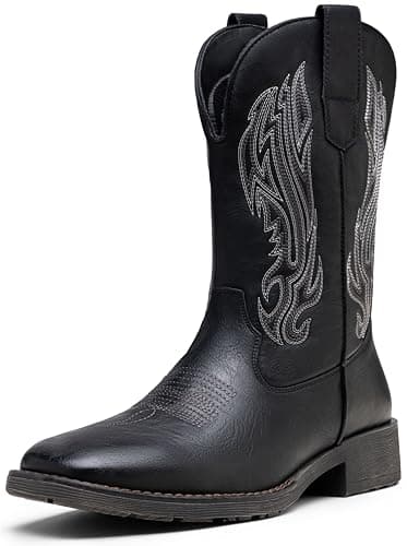 Jousen Cowboy Boots for Men Western Boot Square Toe Boots for Men (AMY8420 silkyblackpu 09.5) - Image 1