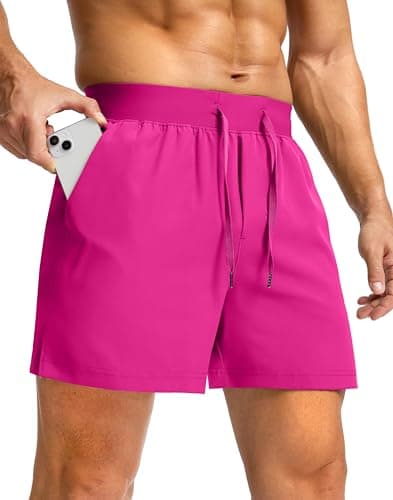 Soothfeel Men's Running Shorts with Zipper Pockets 9"/ 7"/ 5" Lightweight Quick Dry Basketball Gym Workout Athletic Shorts for Men (Hot Pink, L) - Image 1